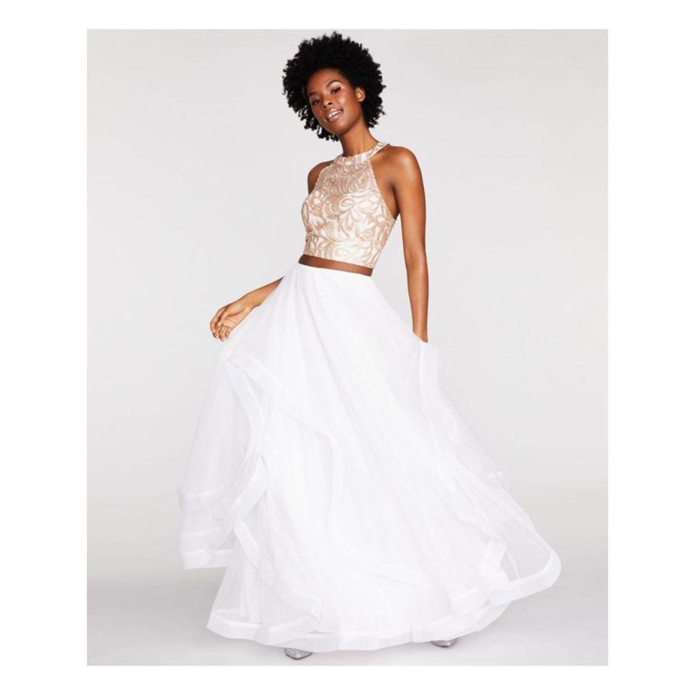 SAY YES TO THE PROM Womens Gold Sweetheart Bust Prom Crop Top Juniors 3